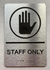 Signage Restroom/Unisex ADA Compliant  with Raised letters/Image & Grade 2 Braille - Includes Red Adhesive pad for Easy Installation ( Brushed Aluminum/silver) - The park Ave Line (STAFF ONLY)
