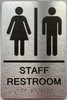 Restroom / Unisex ADA Compliant  with Raised letters/Image & Grade 2 Braille - Includes Red Adhesive pad for Easy Installation ( Brushed Aluminum/silver) - The park Ave Line (STAFF RESTROOM)