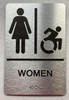 Sign Restroom / Unisex ADA Compliant  with Raised letters/Image & Grade 2 Braille - Includes Red Adhesive pad for Easy Installation ( Brushed Aluminum/silver) - The park Ave Line (Women Accessible)