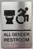 Sign Restroom / Unisex ADA Compliant  with Raised letters/Image & Grade 2 Braille - Includes Red Adhesive pad for Easy Installation ( Brushed Aluminum/silver) - The park Ave Line (ALL Gender Accessible)