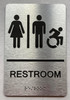 Sign Restroom / Unisex ADA Compliant  with Raised letters/Image & Grade 2 Braille - Includes Red Adhesive pad for Easy Installation ( Brushed Aluminum/silver) - The park Ave Line (Restroom Accessible)