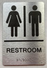 Signage Restroom/Unisex ADA Compliant  with Raised letters/Image & Grade 2 Braille - Includes Red Adhesive pad for Easy Installation ( Brushed Aluminum/silver) - The park Ave Line (Restroom)