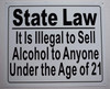 State Law-It is Illegal to Sell Alcohol to Anyone Under The Age of 21