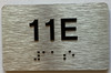 Apartment Number Sign Unit 11E with Raised Letters & Grade 2 Sign
