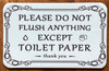 PLEASE DO NOT FLUSH ANYTHING EXCEPT TOILET PAPER sIGN