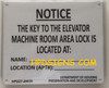 KEY TO ELEVATOR MACHINE ROOM sign (WHITE,Aluminium)