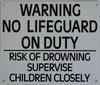 NO Lifeguard ON Duty Signage , with Symbol
