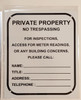 PRIVATE PROPERTY NO TRESPASSING FOR ANY BUILDING CONCERNS PLEASE CALL _ SIGN