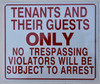 Tenants and Their Guests Signage