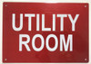 Utility Room Sign (red Reflective,Aluminum, )