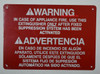 Warning in CASE of Appliance FIRE, USE This Extinguisher ONLY Signage
