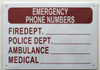 Emergency Phone Numbers Sign