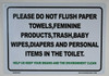 Please DO NOT Flush Paper Towels Sign