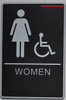 Ada Sign WOMEN Restroom Sign- BLACK- BRAILLE - The Standard ADA line Black