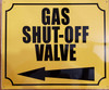 Gas Shut Off Valve with Left Arrow Signage