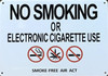 Sign NO SMOKING OR ELECTRONIC CIGARETTE USE SMOKE FREE AIR ACT - NYC NO SMOKING