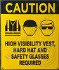 Construction PPE Signage - HIGH VISIBILTY Vest, Hard HAT and Safety Glasses REUIRED Signage