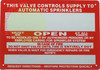 THIS VALVE CONTROLS SUPPLY TO AUTOMATIC SPRINKLERS SIGN