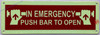 Photoluminescent IN EMERGENCY PUSH BAR TO OPEN Signage