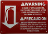 WARNING IN CASE OF APPLIANCE FIRE USE THIS EXTIMGUISHER SIGN WITH ARROW DOWN SIGN