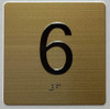 6TH FLOOR Elevator Jamb Plate Signage With Braille and raised number-Elevator FLOOR 6 number Signage  - The sensation line