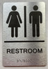 Sign Restroom/Unisex ADA Compliant  with Raised letters/Image & Grade 2 Braille - Includes Red Adhesive pad for Easy Installation