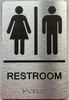 Restroom/Unisex ADA Compliant  with Raised letters/Image & Grade 2 Braille - Includes Red Adhesive pad for Easy Installation