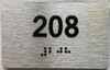 Sign Apartment number  - Unit number  / Suite number  comes with Raised letters & Grade 2 Braille - Includes Red Adhesive pad for Easy Installation - The park Ave Line (Apt 208)