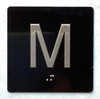 Elevator JAMB Plate with Braille - Elevator Floor Number Brush BLACK (M- Mezzanine) Sign