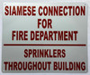 Siamese connection for fire department sprinklers throughout building
