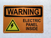 WARNING ELECTRIC PANEL INSIDE  (ALUMINIUM MATERIAL,REFLECTIVE, Orange, RUST FREE)
