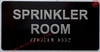 Sign SPRINKLER ROOM  Raised letters & Grade 2 Braille - Includes Red Adhesive pad for Easy Installation ( black Color, Tacticle , Aluminium) - The Sensation line