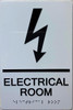 Sign Electrical Room  with Raised letters/Image & Grade 2 Braille - Includes Red Adhesive pad for Easy Installation ( white, Tacticle ) - The sensation line