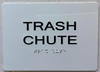 TRASH CHUTE  with Raised letters/Image & Grade 2 Braille - Includes Red Adhesive pad for Easy Installation (white, Tacticle ) - The sensation line