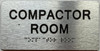 Signage COMPACTOR ROOM  with Raised letters/Image & Grade 2 Braille - Includes Red Adhesive pad for Easy Installation (Brushed Aluminum/silver, Tacticle ) - The park Ave Line