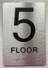 Floor number  with Raised letters/Image & Grade 2 Braille - Includes Red Adhesive pad for Easy Installation ( Brushed Aluminum/silver) - The park Ave Line (5th Floor)