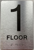 Sign Floor number  with Raised letters/Image & Grade 2 Braille - Includes Red Adhesive pad for Easy Installation ( Brushed Aluminum/silver) - The park Ave Line (1st Floor)