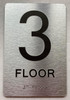 Sign Floor number  with Raised letters/Image & Grade 2 Braille - Includes Red Adhesive pad for Easy Installation ( Brushed Aluminum/silver) - The park Ave Line (3rd Floor)