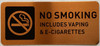 Sign No Smoking  - No Smoking No Vaping s for Business - Includes Adhesive Strips for Easy Installation- Brushed Metal No Smoking  (Gold color, aluminium)- The Gold Mountain Line