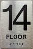 Signage 14th floor  with Raised letters/Image & Grade 2 Braille - Includes Red Adhesive pad for Easy Installation ( Brushed Aluminum/silver, Tacticle ) - The park Ave Line