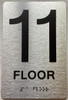 Signage 11th floor  with Raised letters/Image & Grade 2 Braille - Includes Red Adhesive pad for Easy Installation ( Brushed Aluminum/silver, Tacticle ) - The park Ave Line