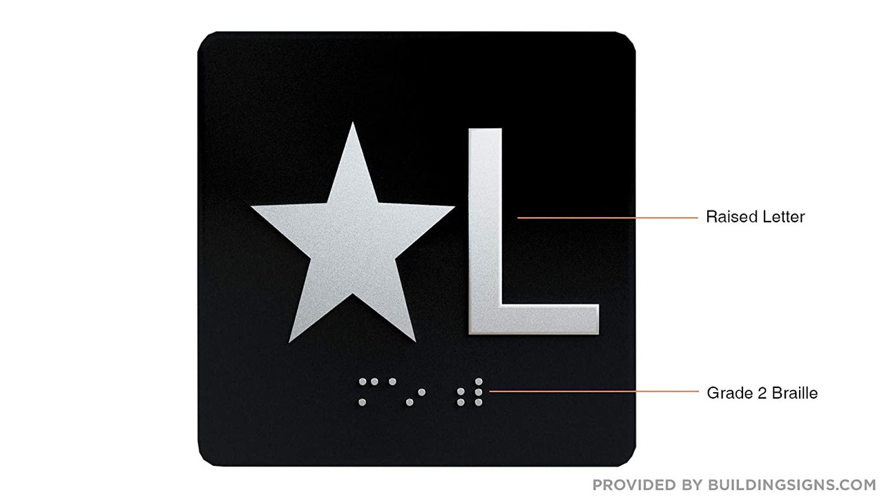 Star L (Star Lobby) Elevator Jamb Plate Sign with Braille and