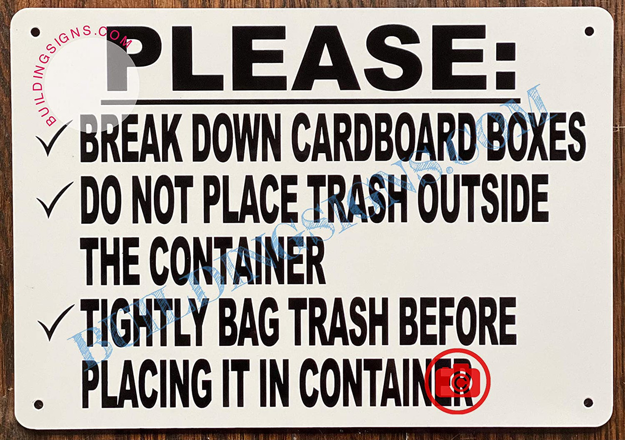Throw Empty Container Sign Garbage Container Rules Sign- Please Break Cardboard, DO NOT Place ...