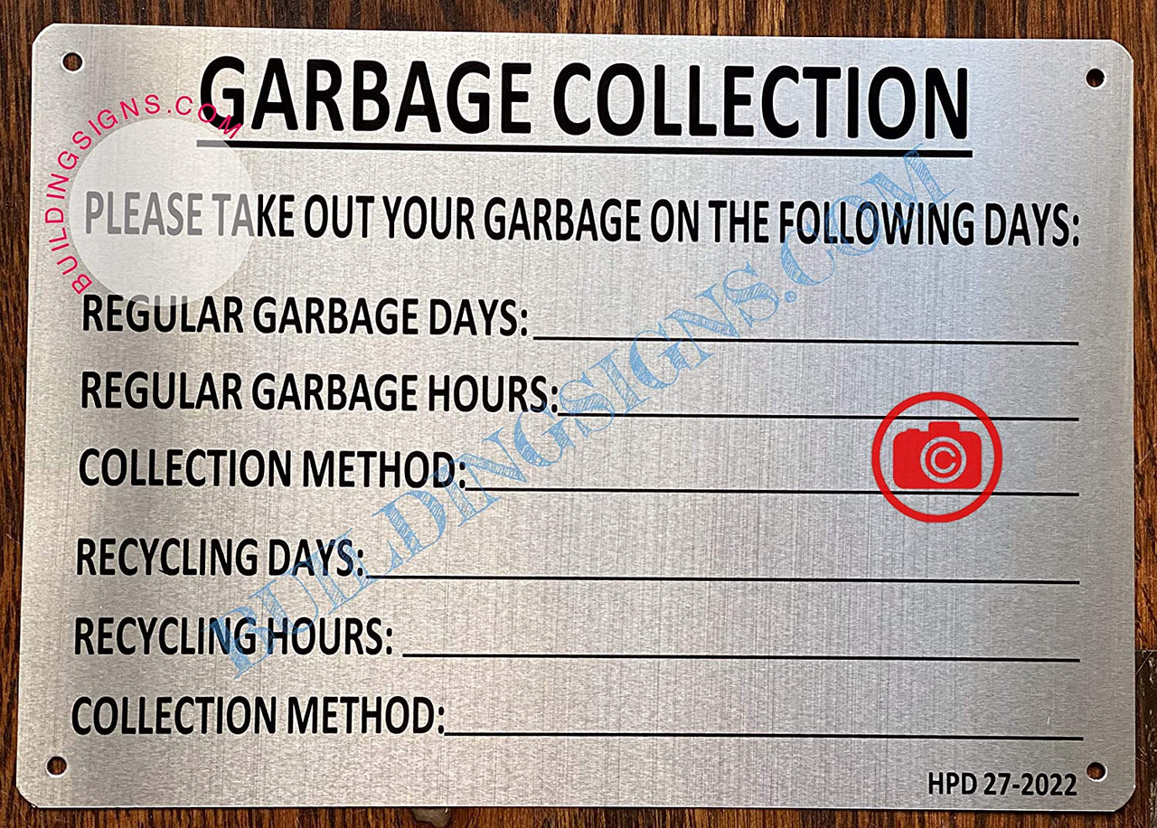 Garbage Collection Dates Sign - HPD Sign garbage-collection-dates-sign-hpd-sign