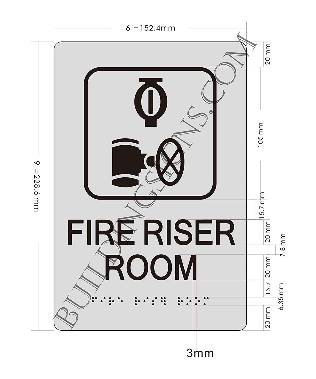 Fire Riser Marking FIRE Riser Room Sign -Braille Sign with Raised Tactile Graphics and ...