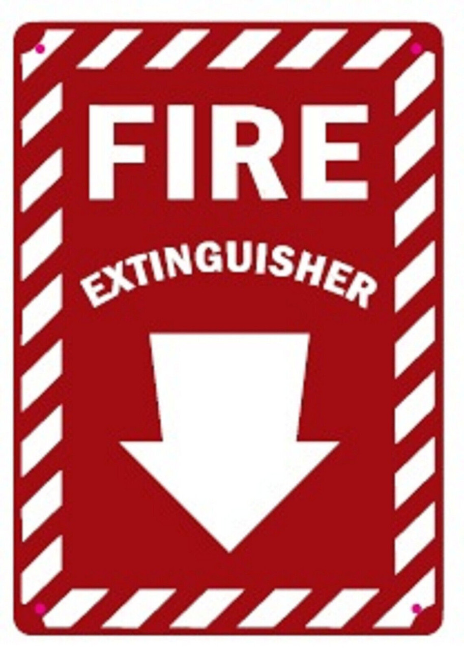 fire extinguisher sign zebra line red (7x10,red,aluminum
