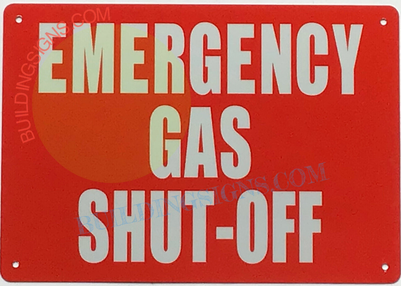 EMERGENCY GAS SHUT OFF SIGN (7X10,Red,Aluminum) - HPDSIGNS.NYC