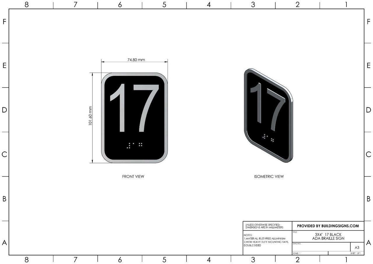 Elevator floor number 17 sign- Elevator Jamb Plate 17 ( 3x4, cast