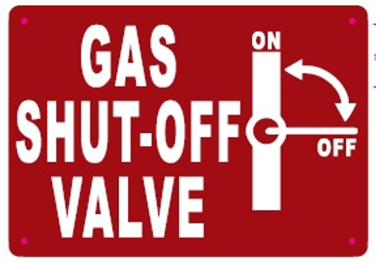 GAS SHUT OF VALVE SIGN WITH SYMBOL (RED REFLECTIVE, ALUMINIUM 7X10,RUST