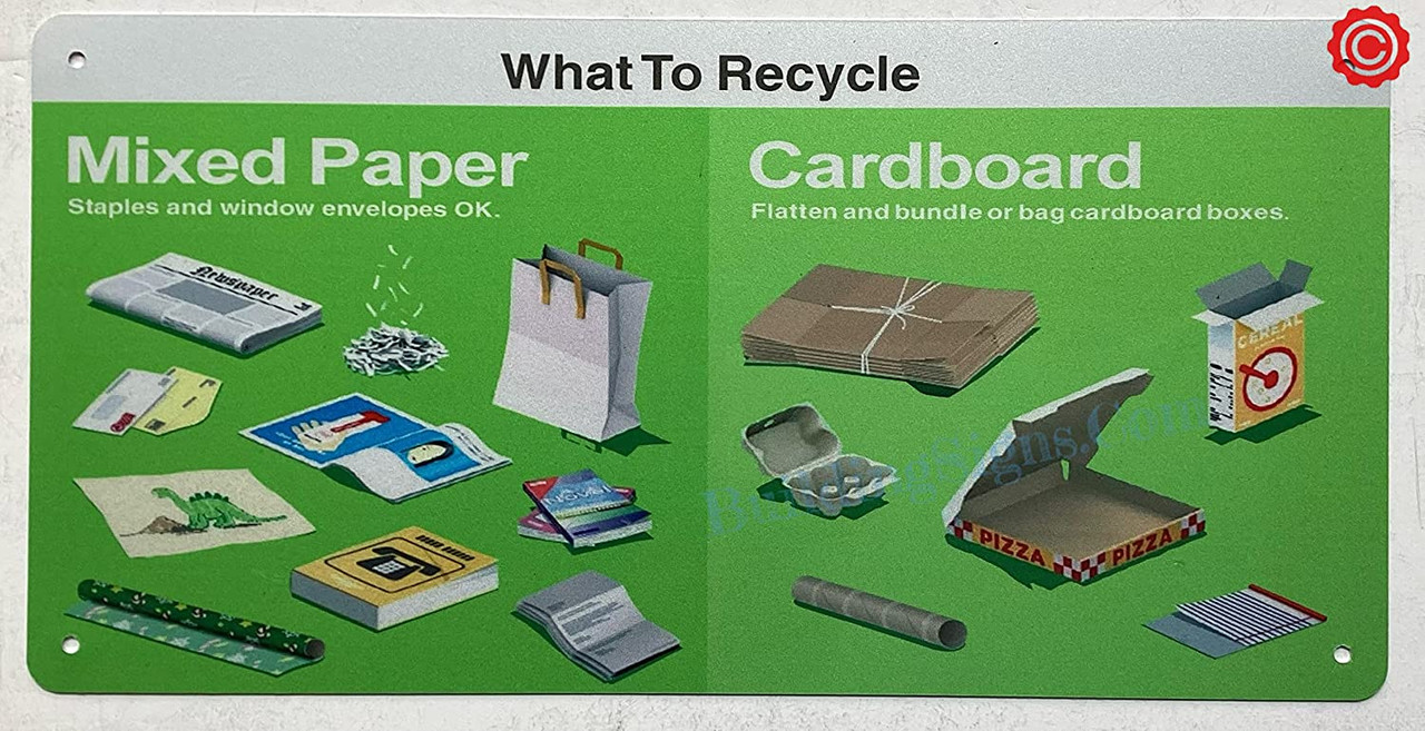 NYC Recycle sign- MIXED PAPER AND CARDBOARD SIGN (ALUMINIUM